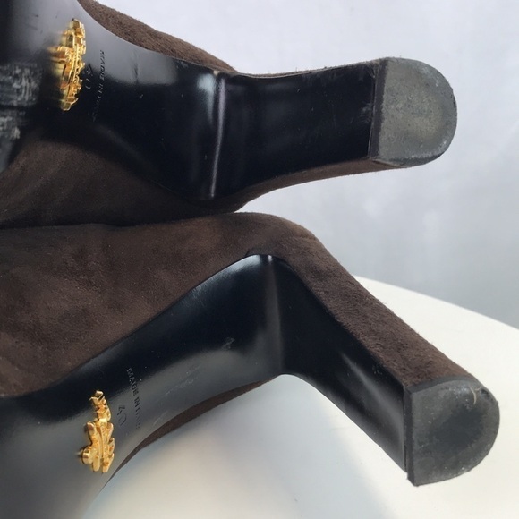 Prada Suede Heeled Booties with Front Buckle Size 10 - Picture 10 of 12